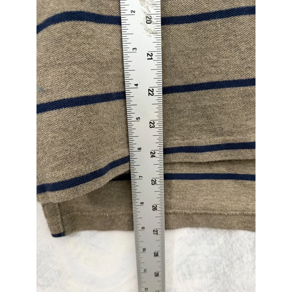 Polo Ralph Lauren Mens Small Brown Navy Striped Pique Short Sleeve Polo Shirt